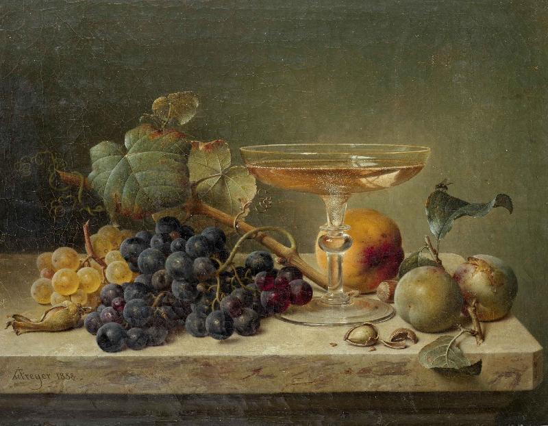 Johann Wilhelm Preyer nuts and a glass on a marble ledge oil painting image